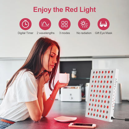 Red Light Therapy Panel with 660nm Red and 850nm Near-Infrared LEDs, 70 LED, Timer Function, 35W