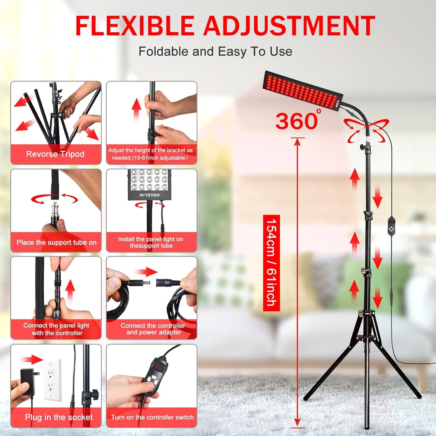 Red Light Therapy and Infrared Lamp with Adjustable Stand – 660nm & 850nm for Full-Body Treatment