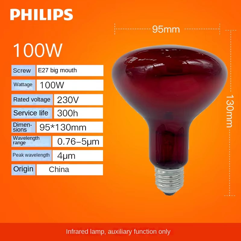 Philips Infrared Light Bulb Physiotherapy Beauty Salon Baking Lamp Heating Far Infrared Electric Baking Bulb 100W150W250W