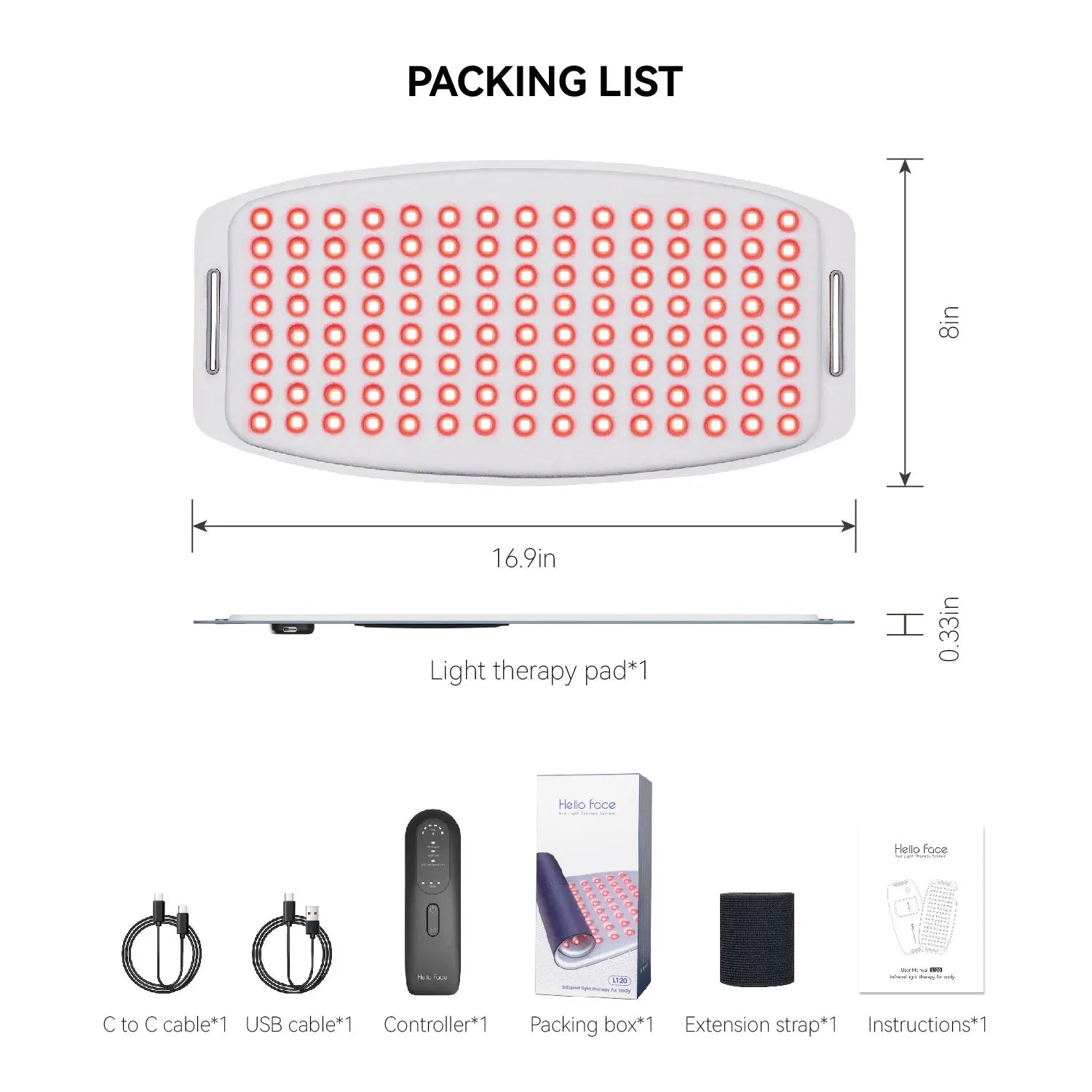 Hello Face L120 LED Red Light Therapy Belt with 630nm & 850nm Wavelengths